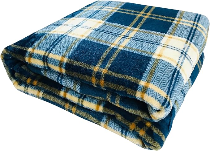 Teal Plaid Farmhouse Fleece Throw Blanket: Soft Blue Cream Brown Tartan Design Accent for Sofa Couch Chair Bed Dorm