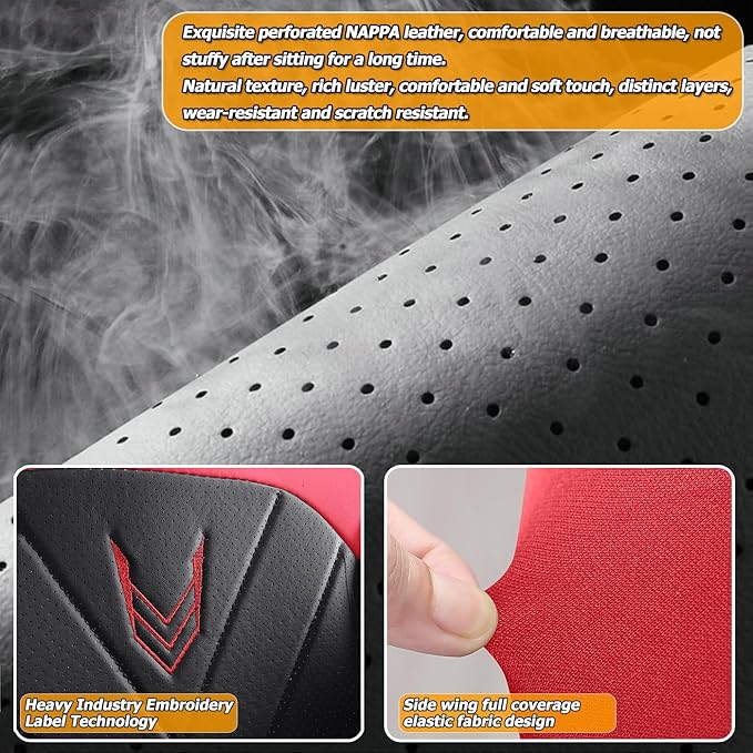 Car Seat Covers Full Set 3D Foam Back Support, 5 Seats Universal Fit for Most Cars, Nappa Leather Car Seat Cushion Super Breathable, Storage Bags, All Season, Black Coffee Car Seat Cover