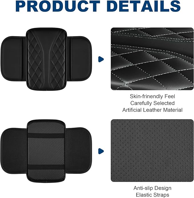 Car Center Console Cover Fit for Volkswagen Waterproof Console Cover with 2 Storage Bags Leather Armrest Cover Scratch & Wear Resistant(Redline)
