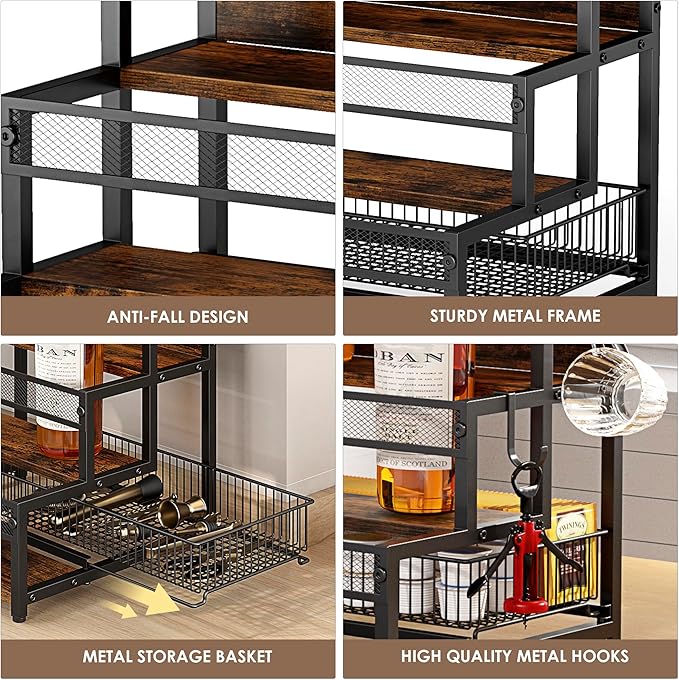 3 Tier Coffee Syrup Rack Organizer, 12 Water Bottles Holder Stand Liquor Cabinet Storage, Wine Rack Countertop Storage Rack Coffee Bar Cabinet for Kitchen