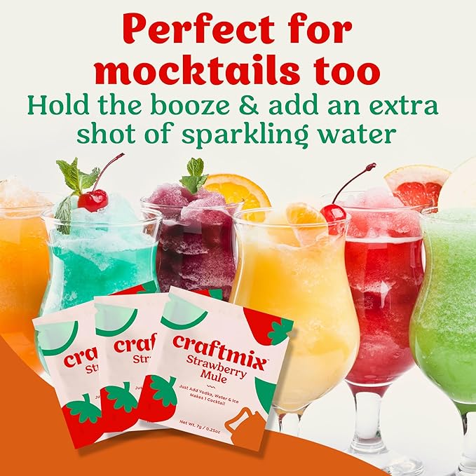 Craftmix Strawberry Mule Cocktail & Mocktail Drink Mixer, Skinny Mixes - Water Flavoring Packets - Made With Real Fruit - Vegan, Low-Carb, Low-Sugar, Non-GMO, Dairy Free, Gluten Free, 12 Pack