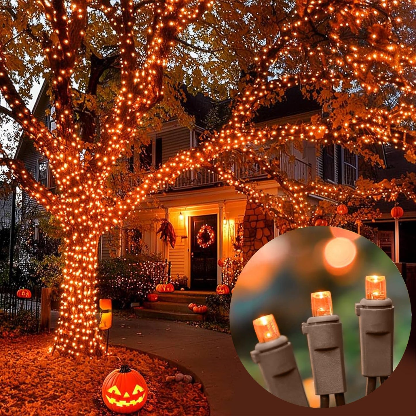 LAMPHOME Orange LED String Lights - 21.6FT, 100 Count, Mini Indoor/Outdoor Holiday Decorations, Model YHL100A/2S