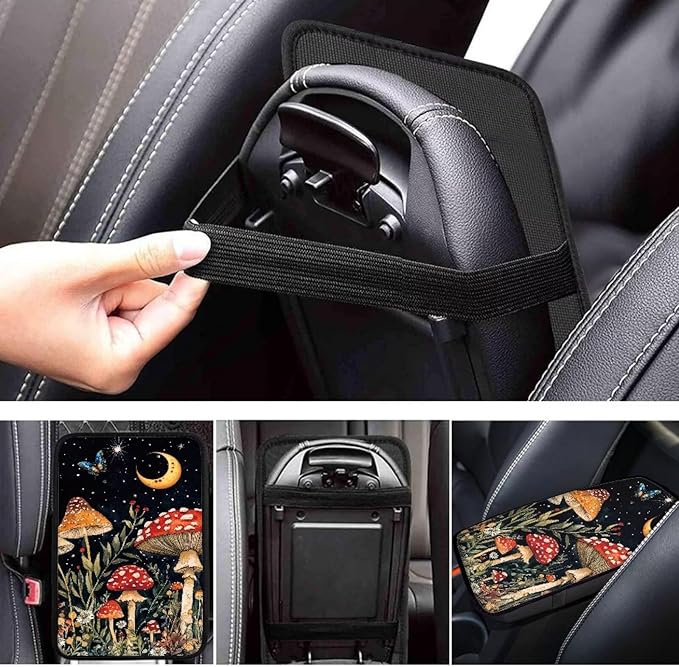 Red Mushroom Center Console Cover Car Center Console Cover Fashion Auto Interior Protect from Pet Claws Car Console Covers Fit for Most Cars, Vehicles, SUVs