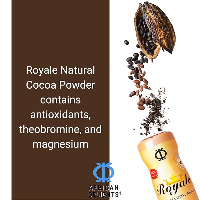 African Delights Royale Natural Cocoa Powder for Baking – Black, Dark, Ceremonial Cacao, Sugar Free, Raw Powder, High Flavanol Organic