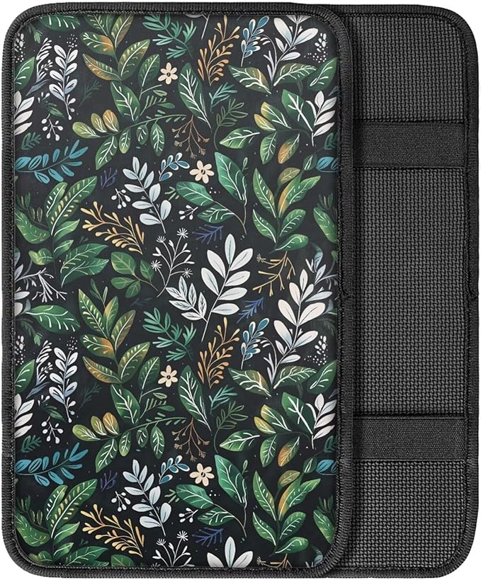Green Plant Print Armrest Cover for Car Center Console Cover Soft Arm Rest Cover for Most Car,SUV,Universal Fit Car Accessories