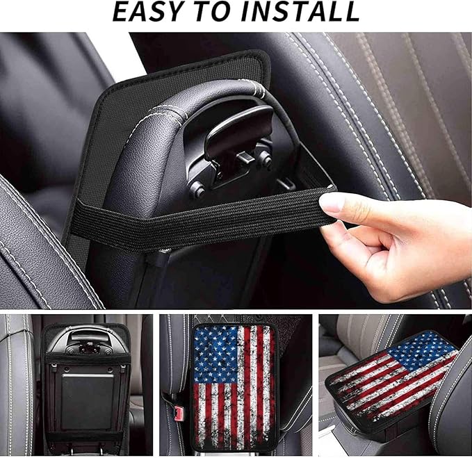 American Flag Car Center Console Cover, Universal Waterproof Armrest Pad, Soft Comfort Cushion & Scratch-Resistant Protector for Cars, SUVs and Trucks
