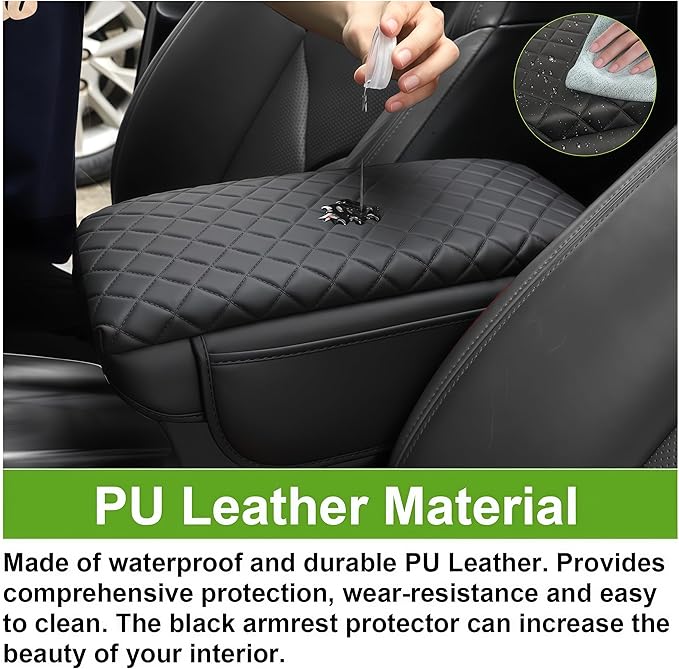 Armrest Cover for 2015-2019 Hyundai Sonata Center Console Pad with Organizer Storage Pockets, Black Faux Leather Arm Rest Lid Protector Cushion Interior Accessories