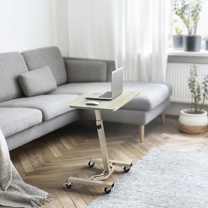 SHW Mobile Height Adjustable Laptop Rolling Cart with Height Adjustment from 28" to 33", Maple