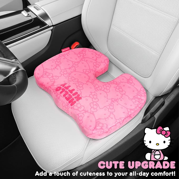 Carbella Officially Licensed Hello Kitty Seat Cushion - Cute Pink Office Chair Cushion for Car, Home, Work or Desk - Comfort Memory Foam Cushions for Coccyx, Back, Tailbone Pain Relief Pillow