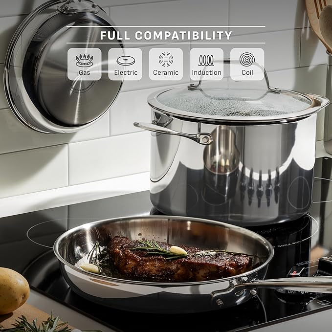 T-Fal Pro Tri-Ply Stainless Steel Cookware Set, 3-Piece Induction Cookware, Oven Safe 500F, Fast & Even Heat, Professional Quality, Durable Pots and Pans Set, Fry Pan, Silver