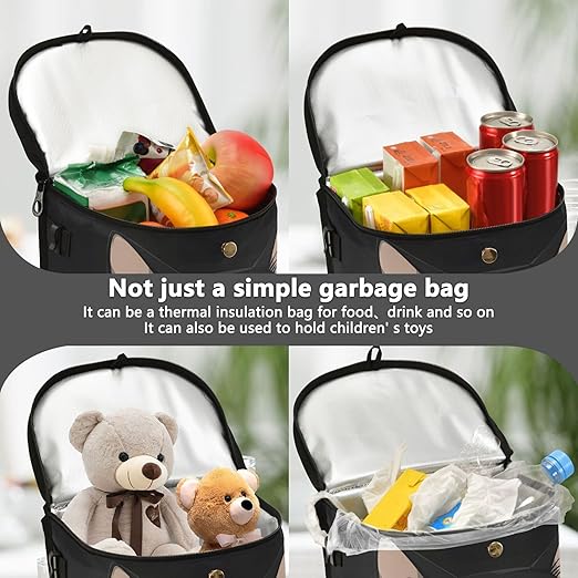 MNSRUU Car Trash Can with Lid, Black Cat Zipper Car Trash Bag Hanging Organizers and Storage for Front Back Seat, Leak-Proof Trash Bin