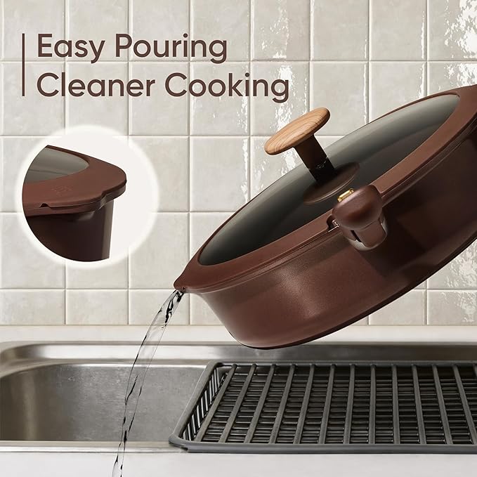 CAROTE Pots and Pans Set, Ceramic Cookware Set Non Stick with Detachable Handle, RV Kitchen Cooking Set, Induction & Oven Safe, Non-Toxic, PFAS and PFOA Free, Dark Choco, 19 Pcs