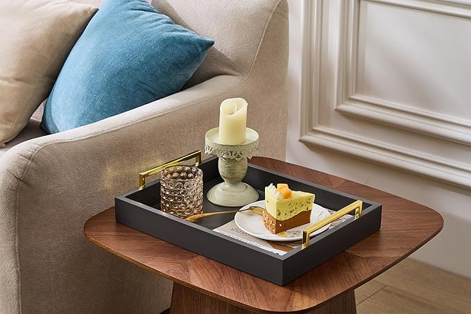 40cm x30cm Serving Trays with Handles, Grey Decorative Serving Tray, Ottoman Trays, Living Room, Bathroom, and Outdoors Decorative Trays (Charcoal)