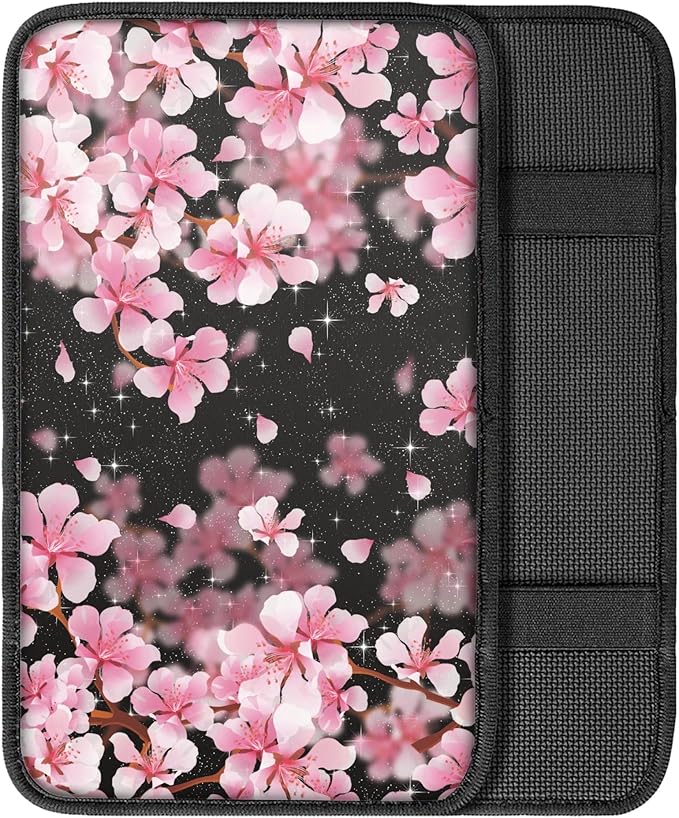 Cherry Blossom Print Car Center Console Cover for Women,Armrest Cover for SUV Sedan Truck,Non-Slip and Washable