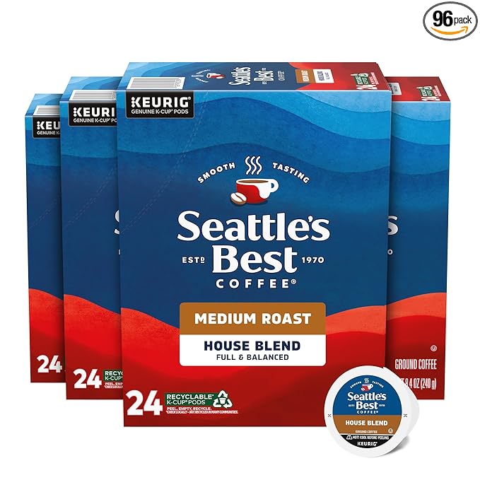 Seattle’s Best Coffee, Medium Roast K-Cup Coffee Pods, House Blend, 100% Arabica, 4 Boxes (96 Pods Total)