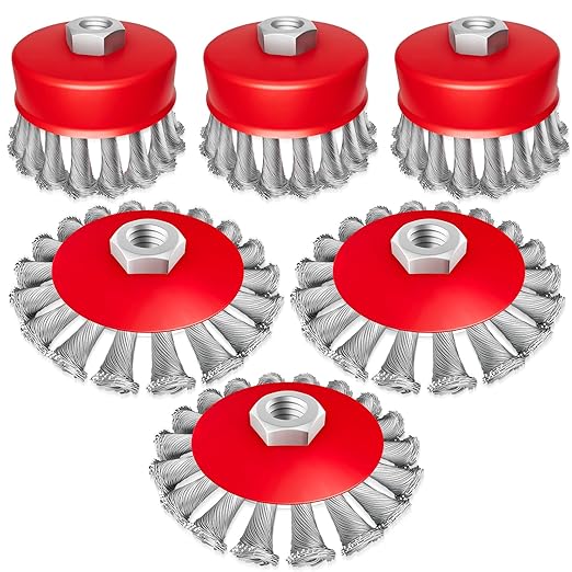 DIYSELF 6 Pack Wire Wheel for Angle Grinder, 3-Inch & 4-Inch Wire Brush for 4 1/2 Angle Grinder, Fit for 5/8 Inch Threaded Arbor, Angle Grinder Attachments for Rust Removal & Metal Surface Prep