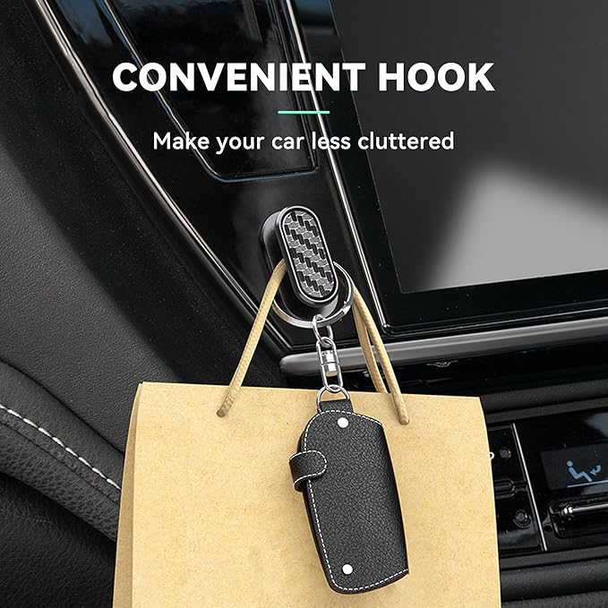 4 PCS Car Mini Hooks, Strong Self-Adhesive Backseat Hangers, Universal Hook Stickers for Key Charging Cable Earphone Car Interior Accessories (Carbon Fiber)