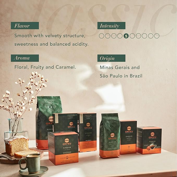 ORFEU - Special Coffee Classic Roasted and Ground - 100% Arabica Coffee, Medium Roasted, Floral, Fruity & Caramel Aroma, Balanced Acidity - 8.8oz