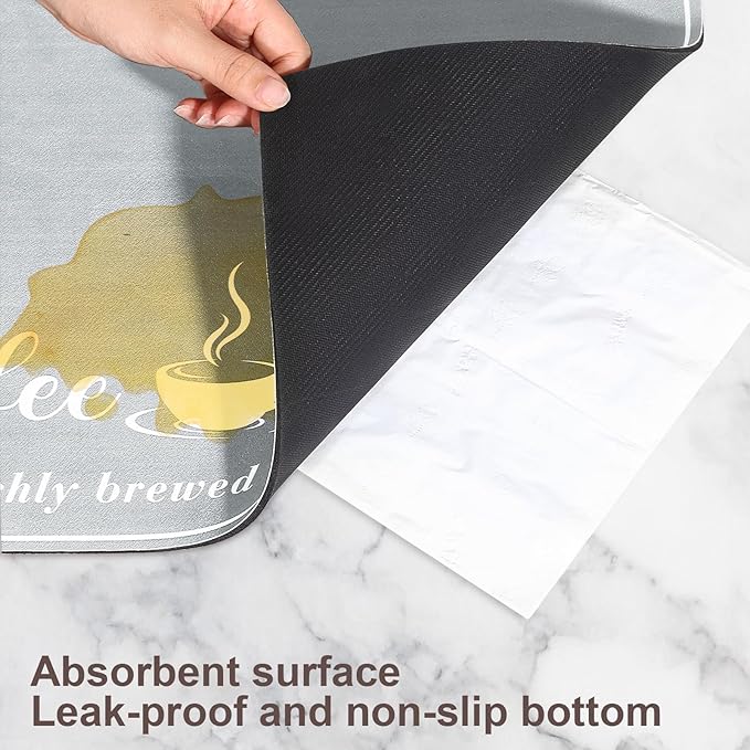 Absorbent Coffee Mat, Fashion Dish Drying Mat for Kitchen Counter Coffee Bar Accessories Espresso Machine Dish Rack 17" x 32" Light Grey
