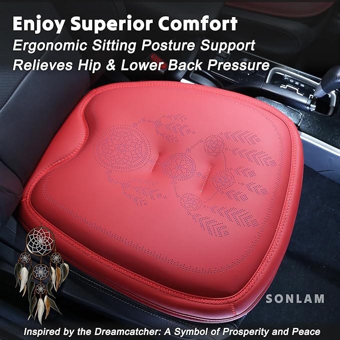 Comfort Dreamcatcher Car Seat Cushion Non-Slip - Relaxing, Optimal Support & Posture for Long Drive (Single Seat (Red))