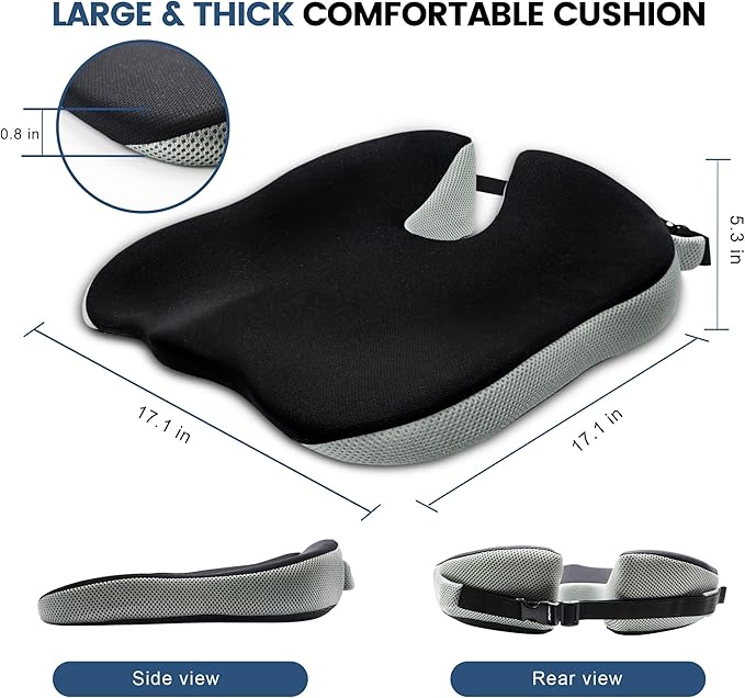Seat Cushion for Office Chair, Wedge Car Seat Cushion, Memory Foam Truck Seat Cushion for Sciatica Tailbone Pain Relief, Long Driving, Coccyx