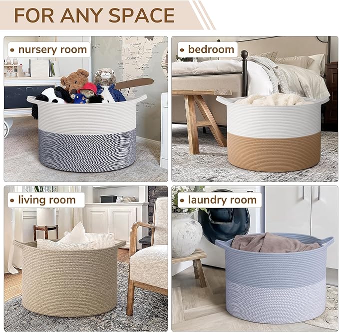 INDRESSME 115L Extra Large Woven Blanket Baskets for Storage, Toy Organizers and Storage Rope Baskets for Boys Girls Kids，Burr Basket Storage Bins for Decor Laundry Shoe, Brown