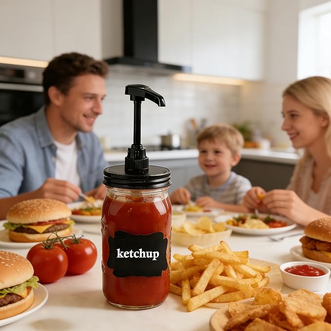 GMCOZY 32 oz Mason Jar Syrup Sauce Honey Dispenser Pump Bottle 1 Quart Wide Mouth Glass Coffee Syrup Dispenser For Ketchup mayo, maple syrup, mustard, salad dressing Food Grade Airtight & Leak-Proof