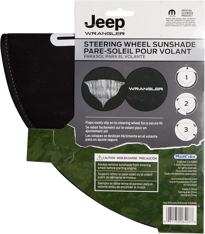 Plasticolor 008408R01 Jeep Wrangler Logo Steering Wheel Cover Sun Shade