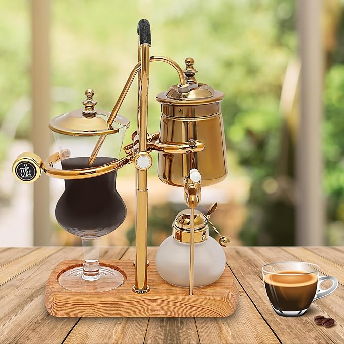 Balance Siphon Coffee Maker, 400ML/13.53OZ Manual Brew Coffee Brewer, Unique Gravity Vintage Coffee Maker, Vintage Classic Retro Luxury Exquisite Design, for Personal Kitchens Coffee Shops (Gold)