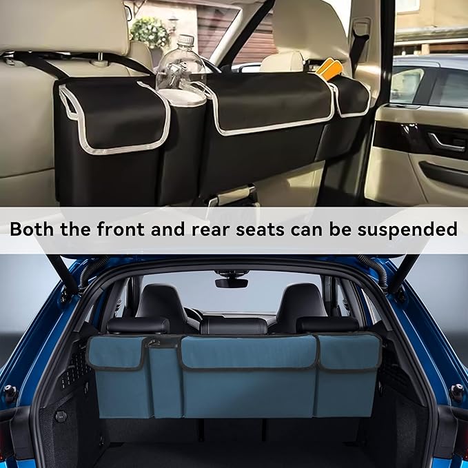 Car Trunk Organizer, Backseat Hanging Large Storage with Adjustable Straps,Waterproof PVC Collapsible Cargo Bag, Car Interior Accessories for Auto SUV MPV (Blue)