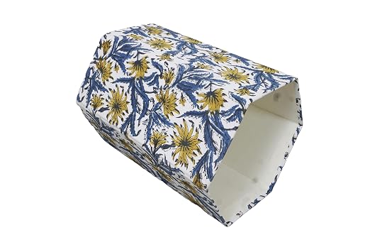 3.3 Gallon Cotton Hand Block Printed Paper Waste Basket |Small Decorative Trash Can for Housewarming Gifts in Living Room, Bedroom, Bathroom | Eco-Friendly, Plastic-Free (1, Blue Yellow FLOWAR)