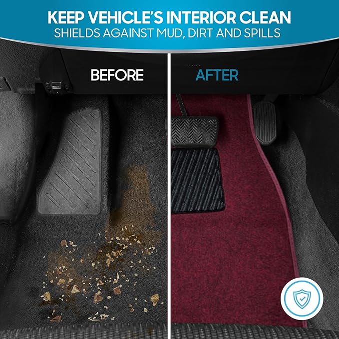 BDK Premium Burgundy Carpet Floor Mats for Cars - Universal Fit Interior 4-Piece Car Mats Full Set with Vinyl Heel Pad Protector - Cute Car Accessories Interior Floor Covers for SUVs & Trucks