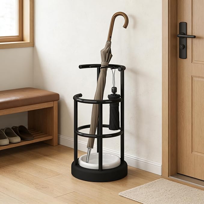 Umbrella Stand with Detachable Drip Tray, Umbrella Holder for Entryway, Rust Proof Umbrella Storage Rack for Homes, Offices, Mudrooms