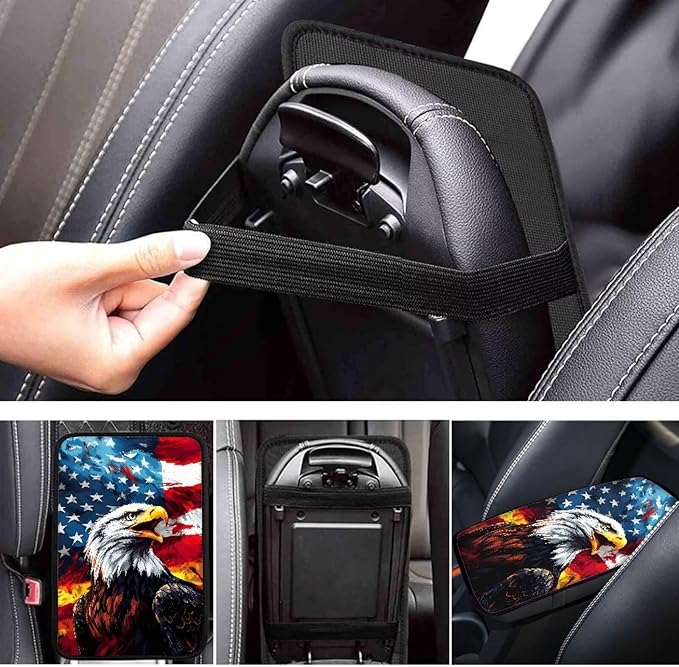 Mintutlipy Flame American Flag Eagle Automotive Center Console Cover Universal Fit 12.3×7.5 Inches Armrest Cushion Pad Protector for SUV Sedans Vans