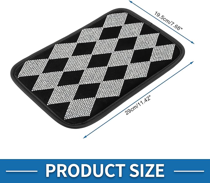 Car Armrest Cushion Pad Non-slip 11.42"x7.68" Rhinestone,Flannel White,Black Center Console Lid