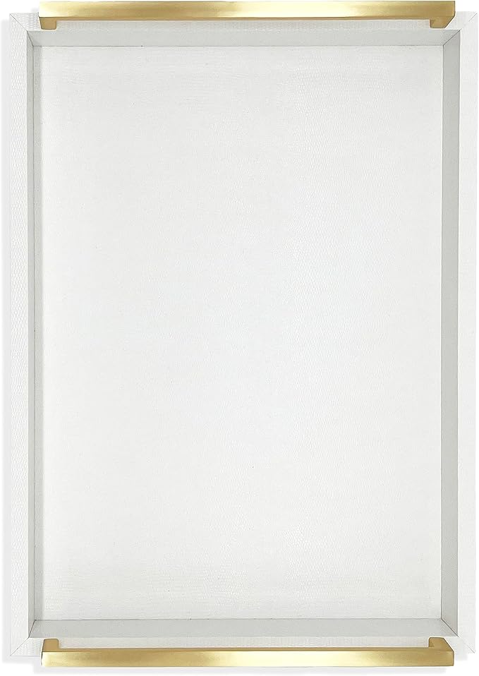 Faux Leather Rectangular Tray, Snow White, 15"W x 11"L x 2"H