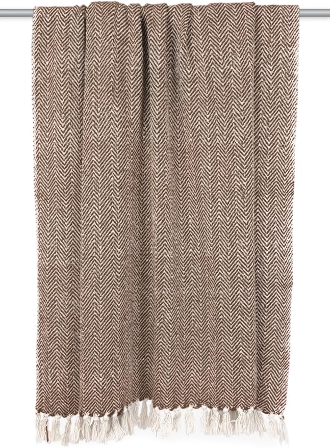 DII Chevron Throw Collection Handloomed Cotton, 50x60, Dark Brown