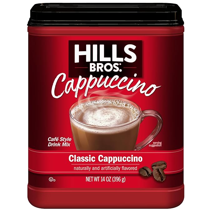 Hills Bros. Cappuccino Mix – Rich, Frothy Coffeehouse-Tasting Instant Drink Mix – Quick and Easy Preparation – Perfect for Hot & Iced Drinks & Creaming Coffee – Classic Cappuccino, 1 Pack of 14oz