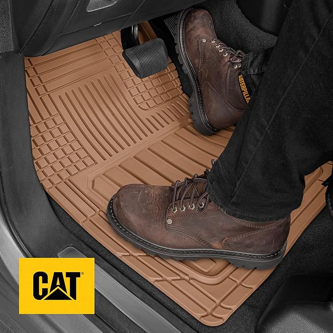 Cat® ToughLiner Heavy Duty Rubber Floor Mats & Cargo Trunk Liner for Car SUV Van Sedan, Beige - Trim to Fit, All Weather Deep Dish Automotive Floor Mat, Total Dirt Protection