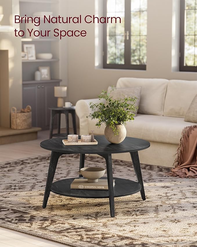 VASAGLE MAEZO Collection - Round Coffee Table, 2-Tier Center Table with Storage, Tapered Legs, Curved Transitions, 31.5 Dia. x 17.7 H Inches, Easy Assembly, for Living Room, Charcoal Gray ULCT243B22