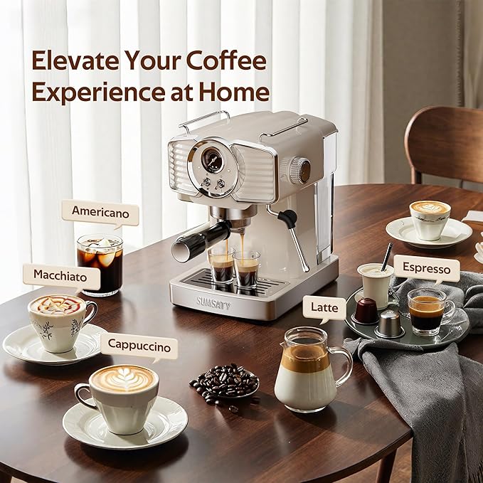 Espresso Machine 20 Bar, Professional Espresso Maker with Milk Frother Steamer Wand, Retro Coffee Maker Cappuccino & Latte Machine for Home, 1.8L Removable Water Tank, Off-white