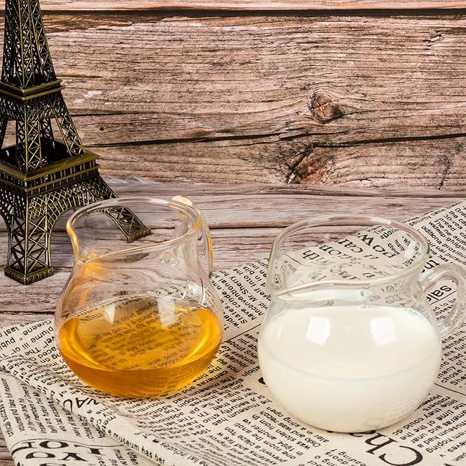 ELITEA Clear Glass Milk Tea Serving Pitcher Cream Pitcher Creamer Mug 200ml / 7 fl.oz for Tea Coffee