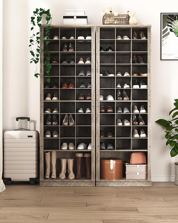 Hzuaneri 11 Tiers Shoe Storage Cabinet, Tall Shoes Cabinet with Cubby, Freestanding Wooden Shoe Organizer, 30-33 Pairs, Shoes Cubby Organizer for Entryway, Bedroom, Greige SR02005B