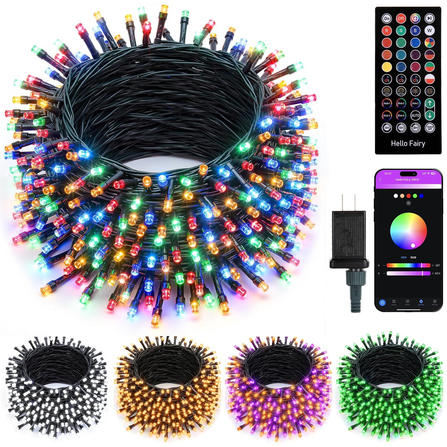 Minetom LED Color Changing Smart Christmas Tree Lights, 66ft, 200 LEDs, Remote & Timer, Adjustable Colors