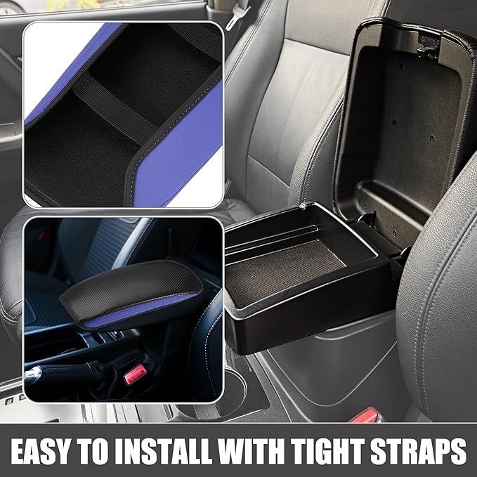 Center Console Cover Pad Waterproof Car Armrest Cover Protector for Mitsubishi Outlander 2022 2023 Faux Leather Carbon Fiber Pattern Black Blue