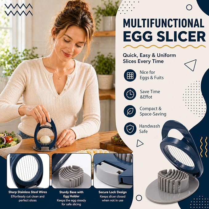 FANTEXY Egg Slicer for Hard Boiled Eggs,Eggs Cutter,Hard Boiled Egg Slicer With Stainless Steel Wire,Strawberry Cutter,Fruit Dicer for Strawberries,Grapes,Kiwis