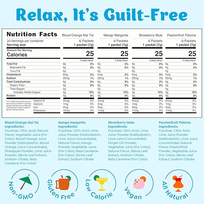 Craftmix Variety Pack Cocktail & Mocktail Drink Mixer, Skinny Mixes - Water Flavoring Packets - Made With Real Fruit - Vegan Low-Carb, Low-Sugar, Non-GMO, Dairy Free, Gluten Free, 24 Pack