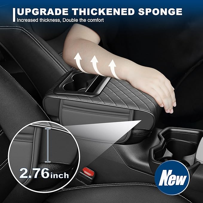 Car Center Console Cover Fit for Volkswagen Atlas Faux Leather Auto Armrest Box Cover with Cup Holder & Phone Holder Waterproof Leather Armrest Protector Cushion(Grey)