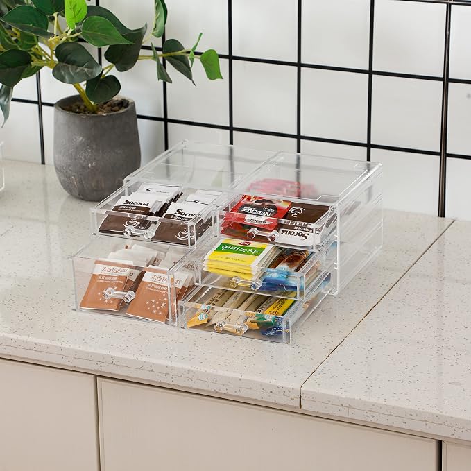 Cq acrylic 1 Pack Clear Desk Organizer With Drawers,Stackable 5 Drawers Skincare Organizer,Cute Skin Care Organizers for Vanity Hair Clip,Jewelry,Beauty Product Desk and Makeup Organizers Countertop