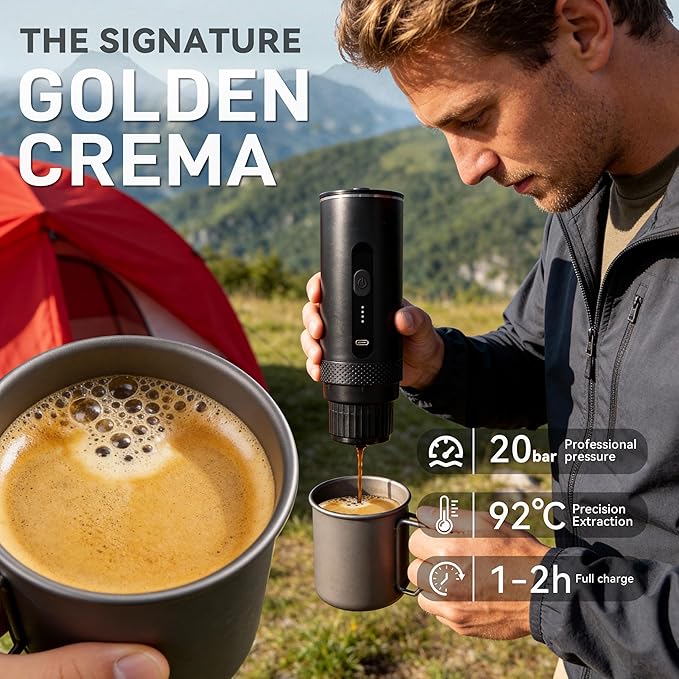 Portable Electric Coffee Maker Espresso Machine, Car Coffee Maker for Travel Self-Heating with USB-C, Battery Powered with 7800mAh, for Ground Coffee & NS Capsule, for RV, Hiking, Office,Gifts for Men